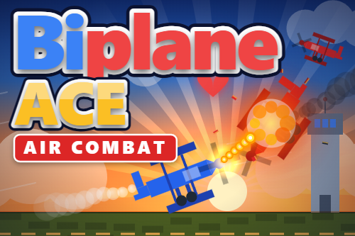 Biplane Ace air combat game with a blue biplane shooting down a red one