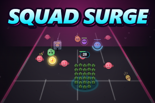 Squad Surge runner shooter game with a squad of soldiers facing enemies on a neon road