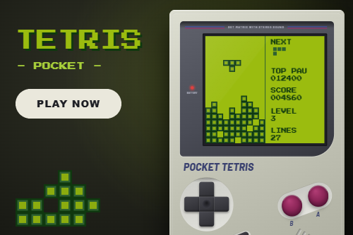 Tetris-style falling blocks game shown on a handheld console screen